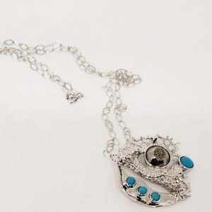 Silver Drusy & Sleeping Beauty Turquoise Pendant